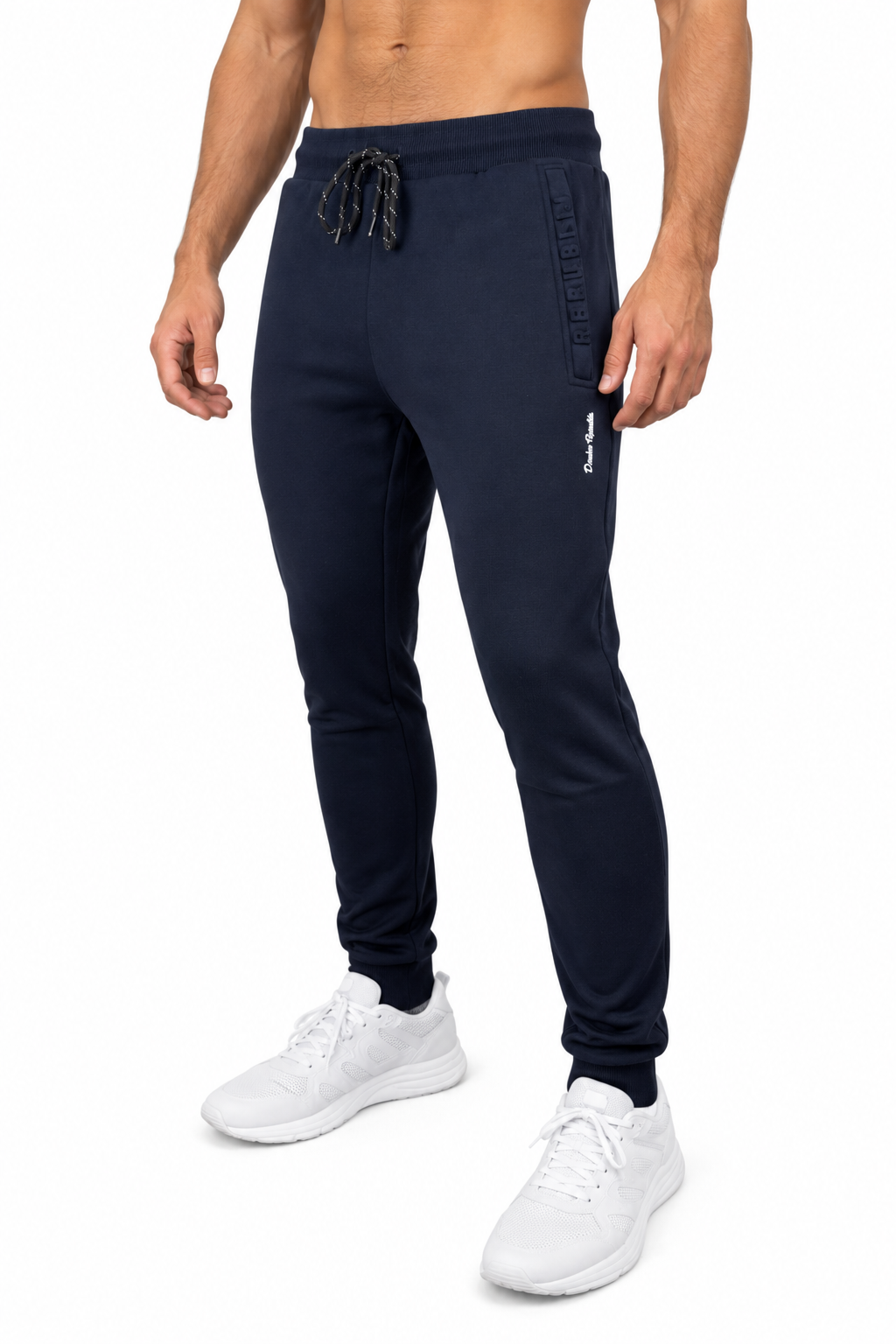 Men’s Slim Fit Cuffed Track Pants Navy (Ribbed-E)