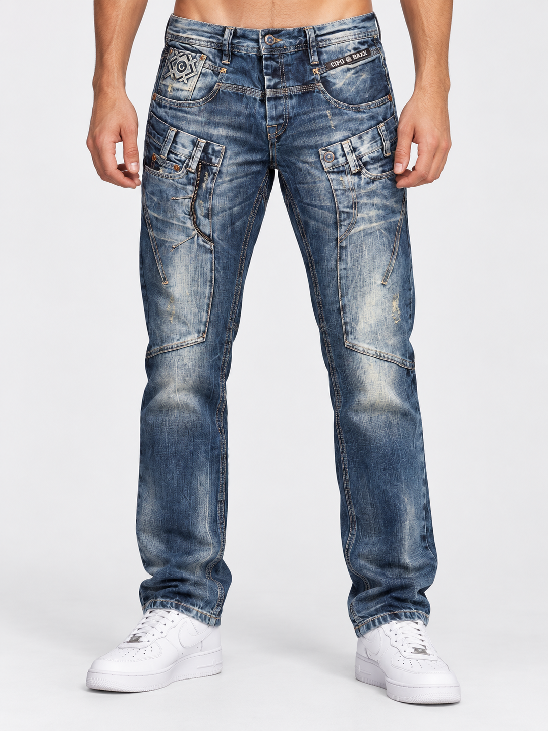 Men’s Regular Fit jeans with details C1145 MID BLUE Cipo