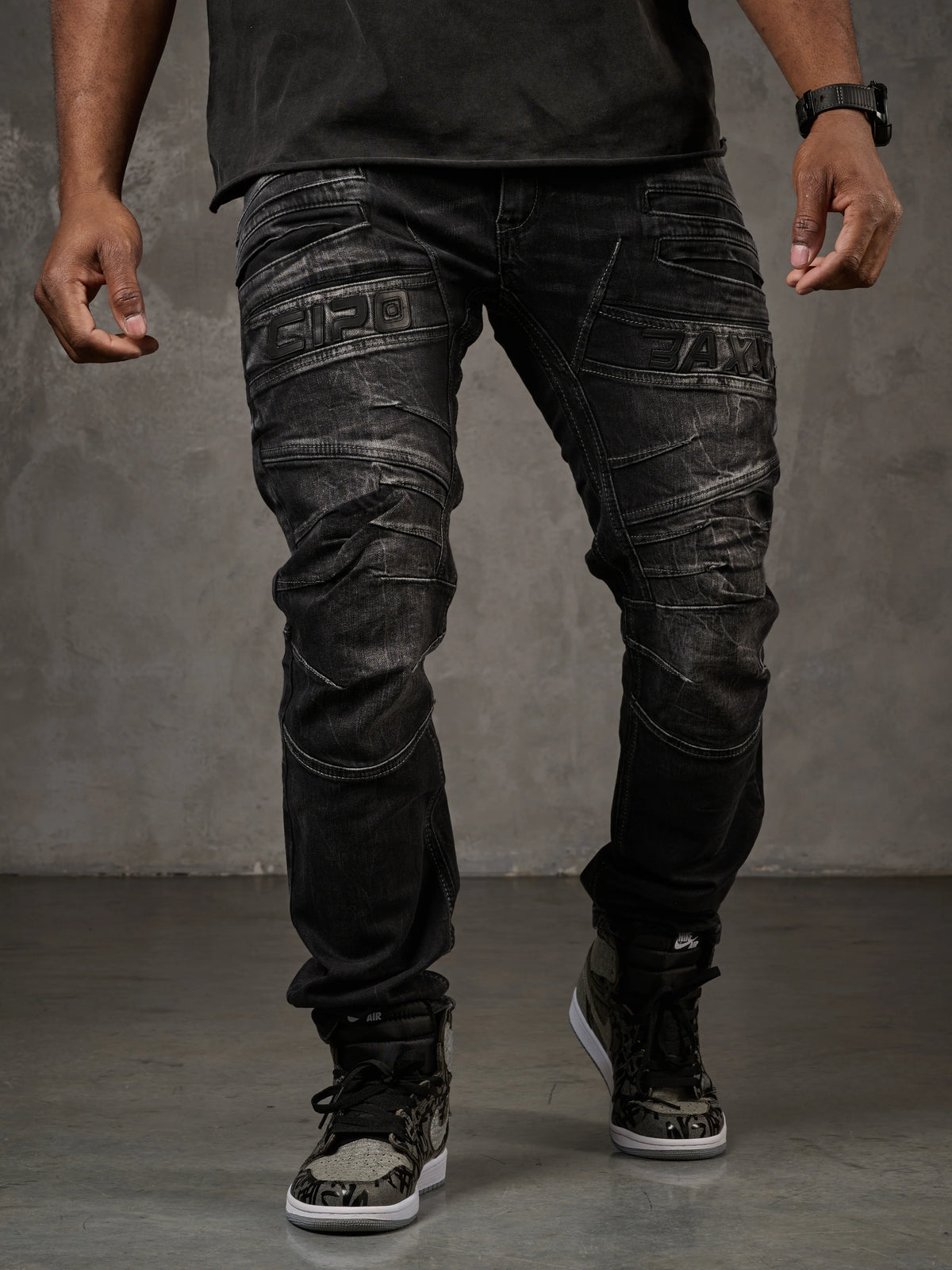 Men’s Slim Fit jeans with details WASHED BLACK CD491 Cipo
