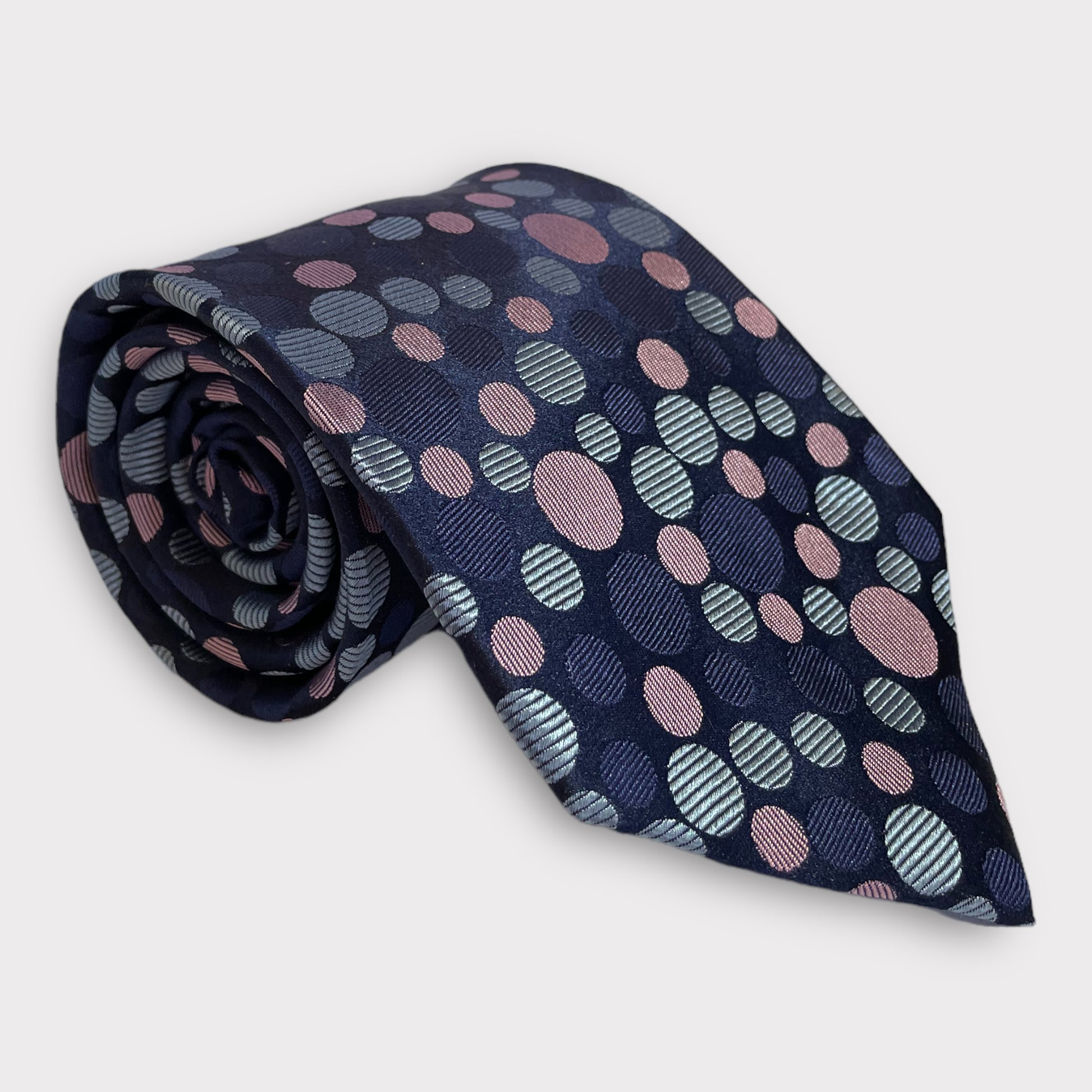 Purple Navy Sky Blue and Pink Circles Pattern Thick Tie - Denim Republic