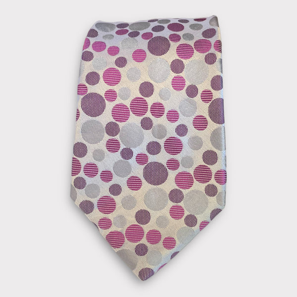 Silver Purple and Pink Circles Pattern Thick Tie - Denim Republic