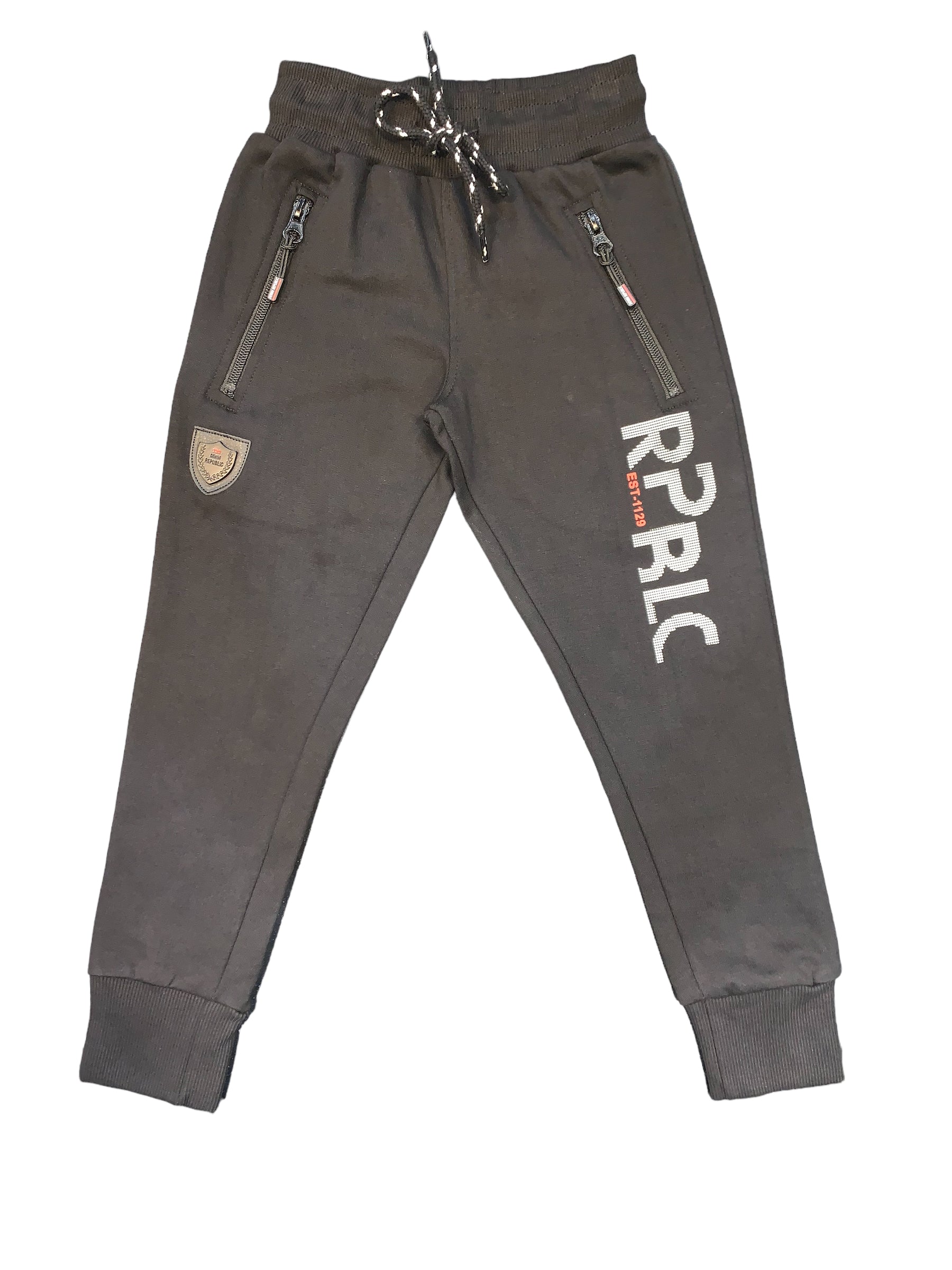 Kids Track pants with cuffed bottom #K-DOTS - Black (UNISEX) - Denim Republic