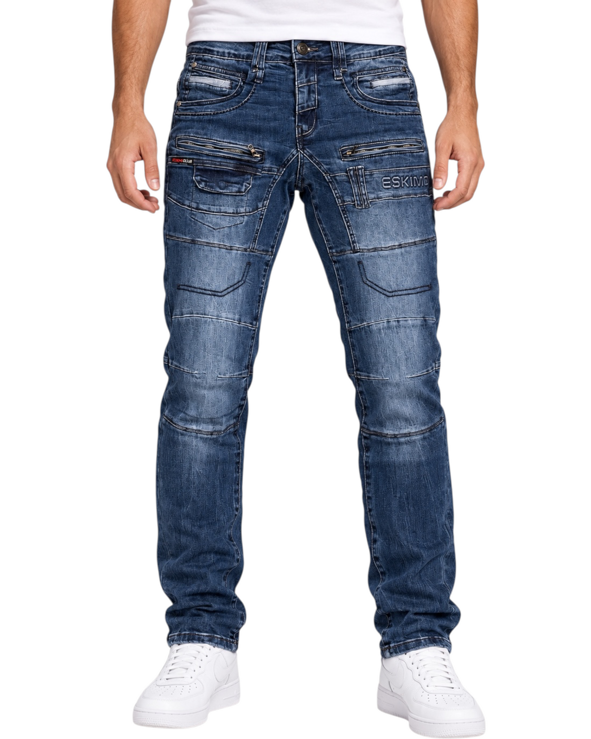 Lamba - Men’s Jeans Straight Fit with Details Mid Blue Wash