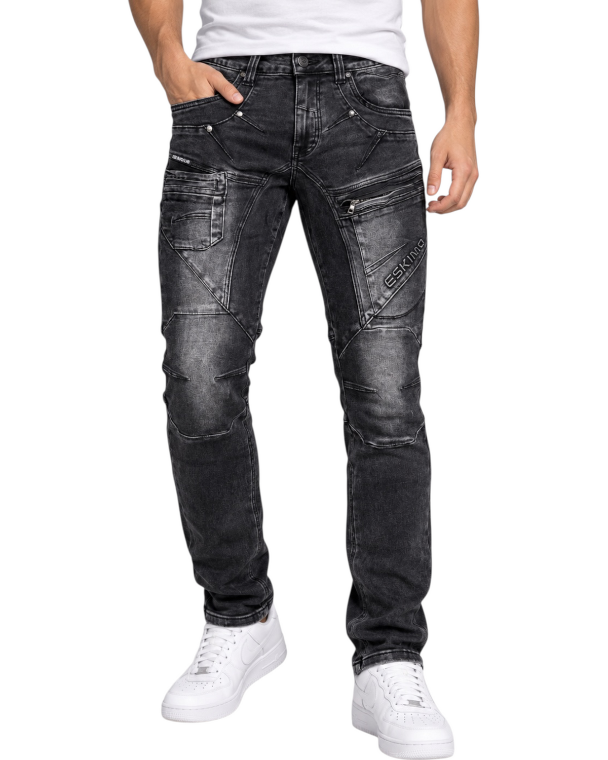 Desmo Men’s Jeans Straight Fit with Details wash Black