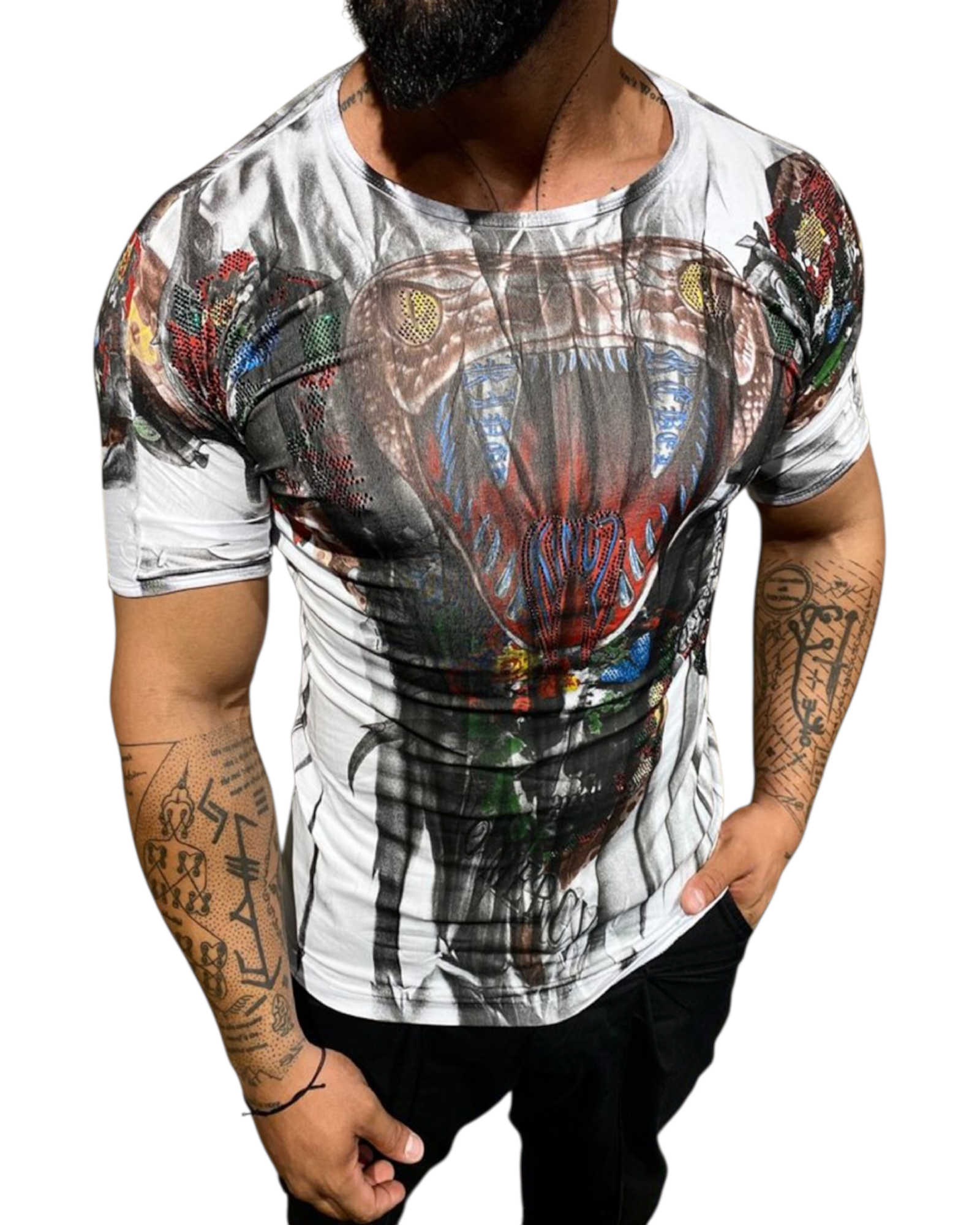 Rhinestone Men’s T-shirt White #4009