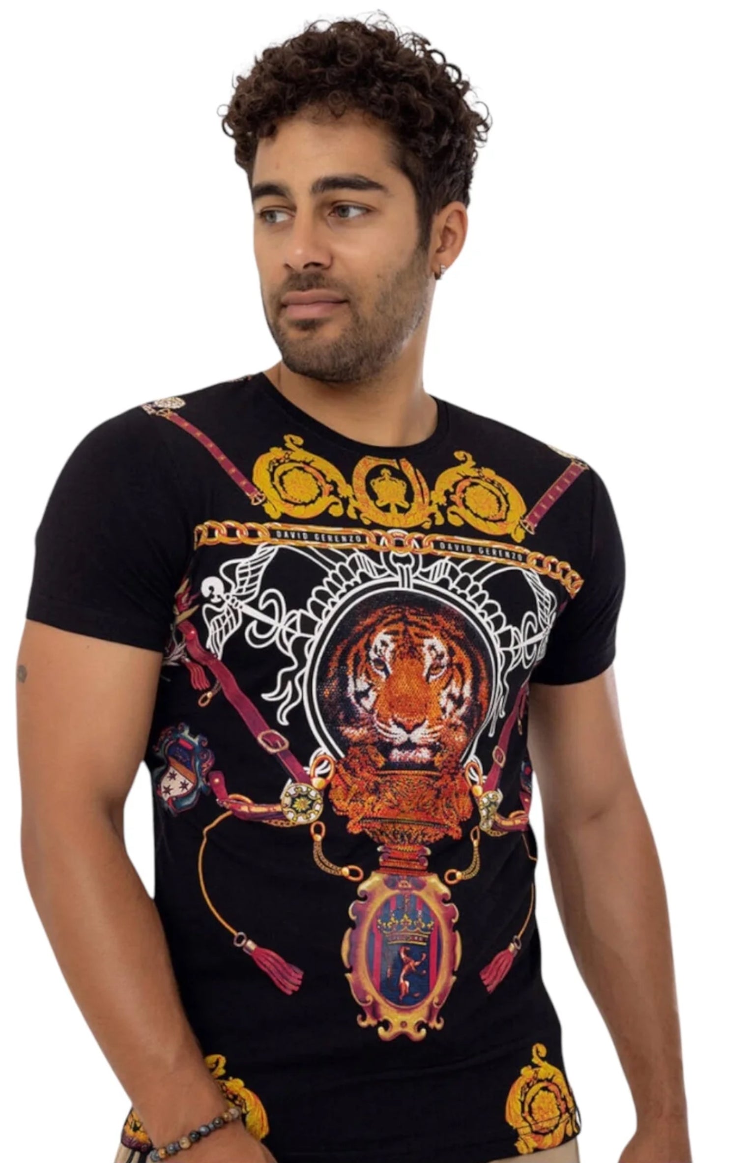 राइनस्टोन ब्लैक टाइगर टी-शर्ट यूनिसेक्स #112648 