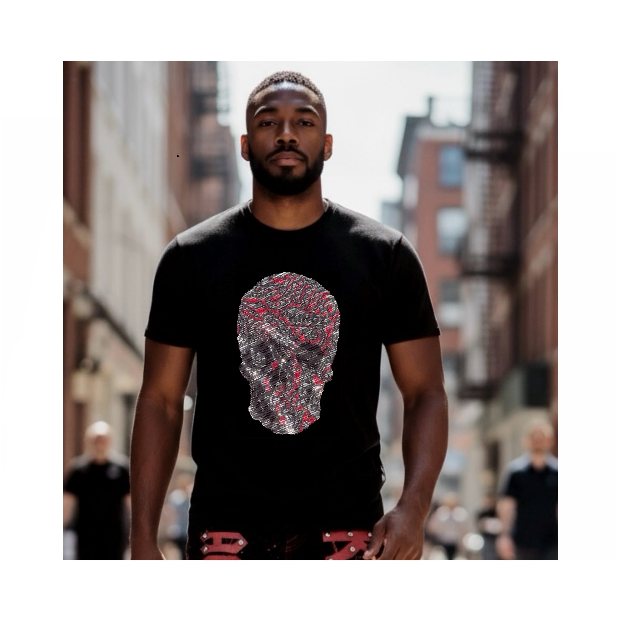 राइनस्टोन पुरुषों की टी-शर्ट काला #4010