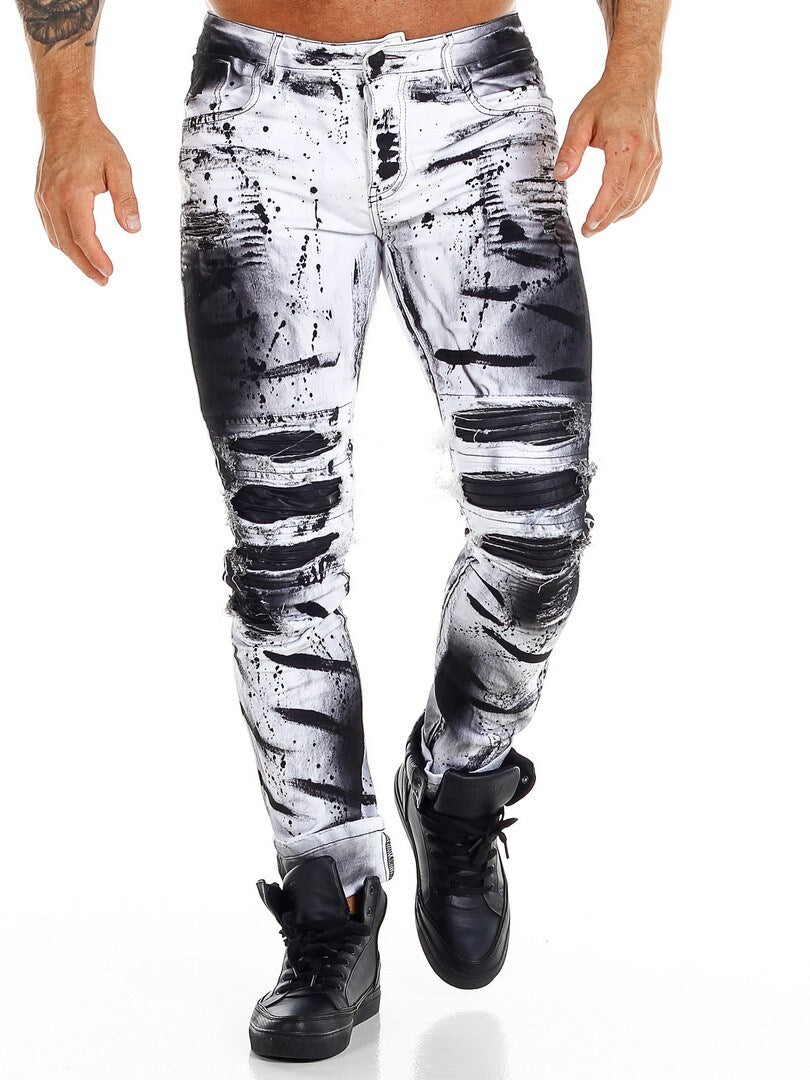 Men’s Slim Jeans white with black spray effect (1505)