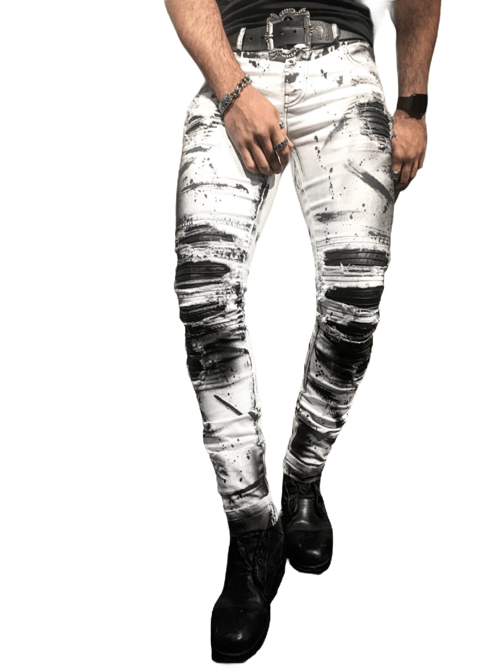 Slim jeans white with black spray #1505