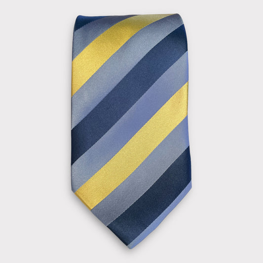 Gold-Navy-Sky Blue Diagonal Pattern Thick Tie - Denim Republic