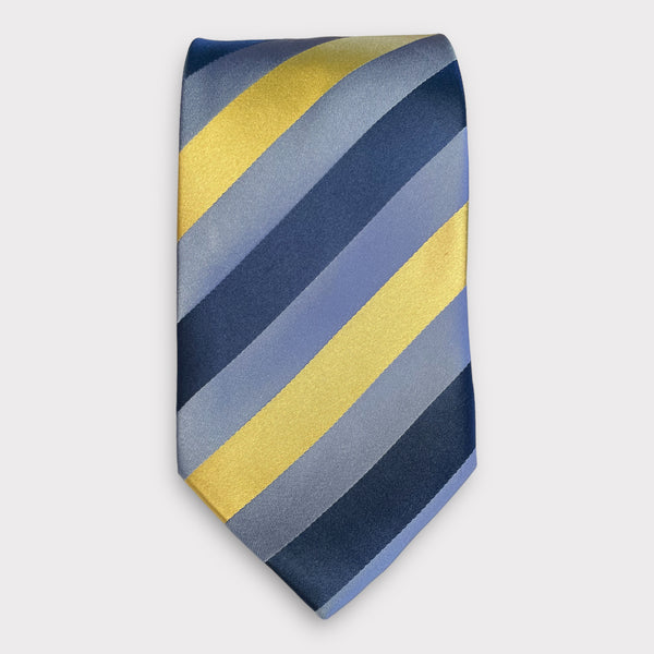 Gold-Navy-Sky Blue Diagonal Pattern Thick Tie - Denim Republic