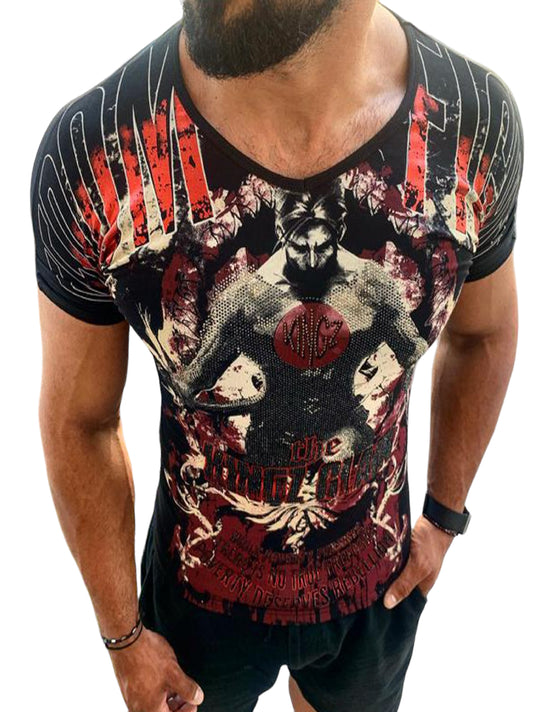 Rhinestone Men’s T-shirt BLACK #4010 - Denim Republic