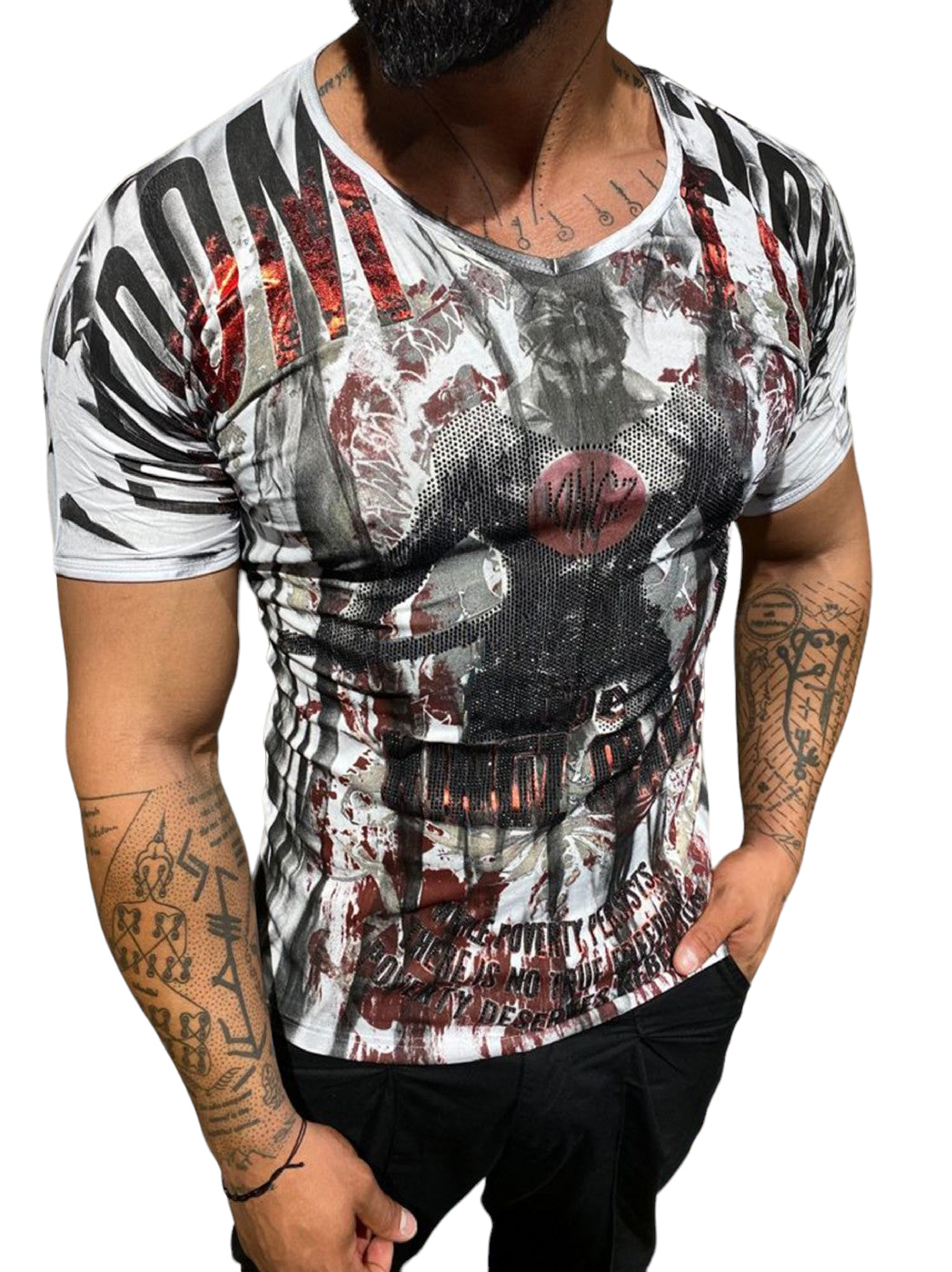 Rhinestone Men’s T-shirtWHITE #4010 - Denim Republic