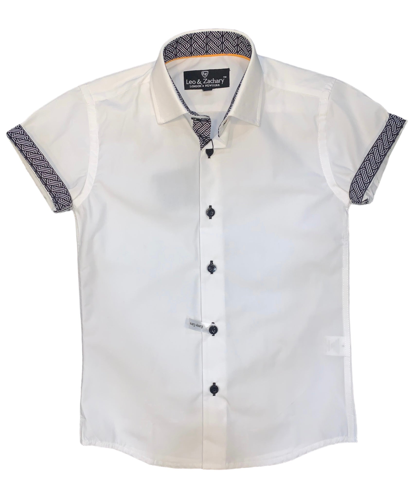 Kids formal Shirts Short Sleeve White Trims Black #5983 - Denim Republic