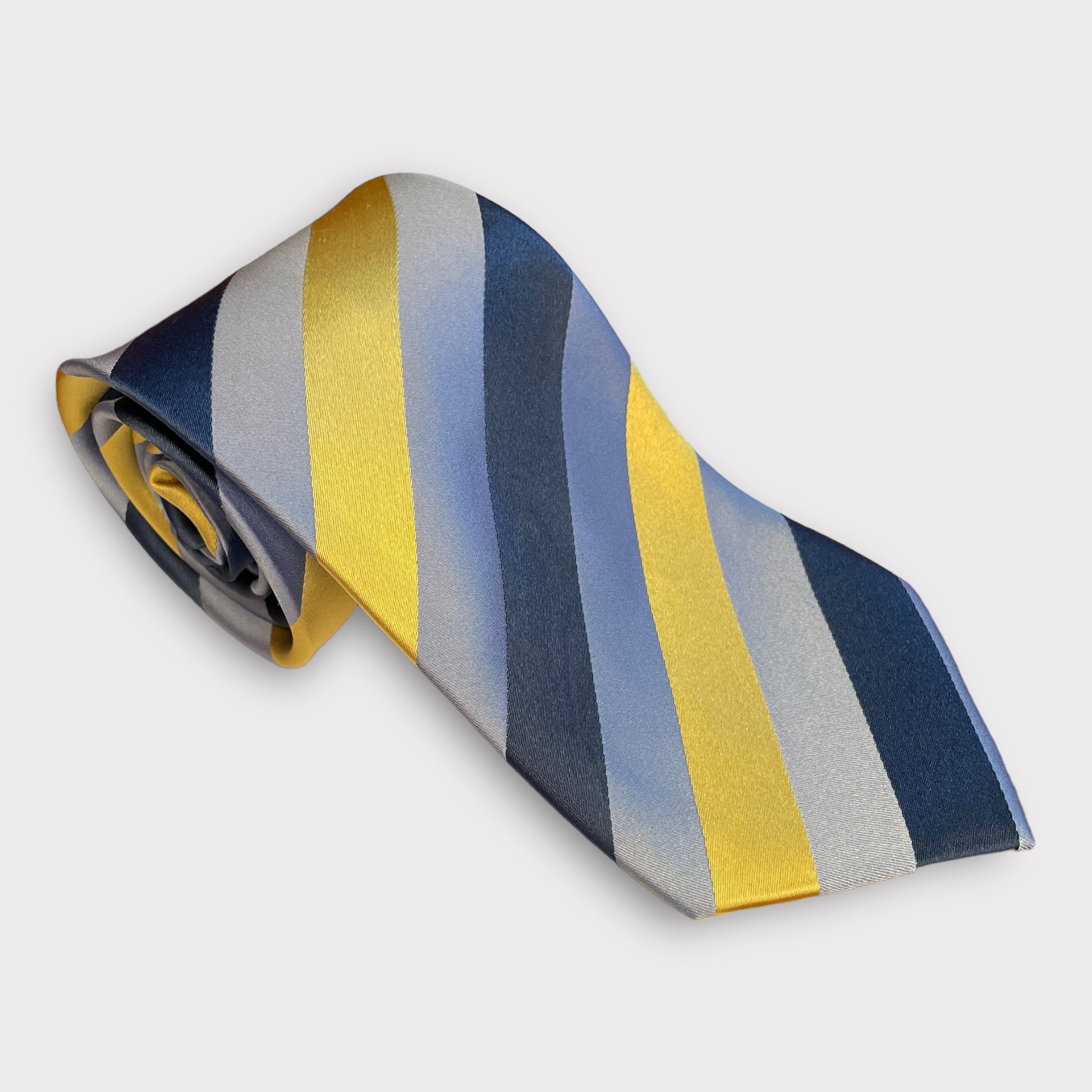 Gold-Navy-Sky Blue Diagonal Pattern Thick Tie - Denim Republic