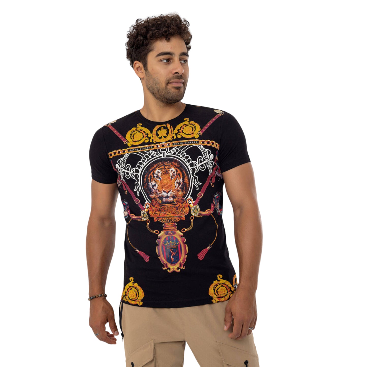 Rhinestone Black Tiger T-shirt Unisex #112648 - Denim Republic