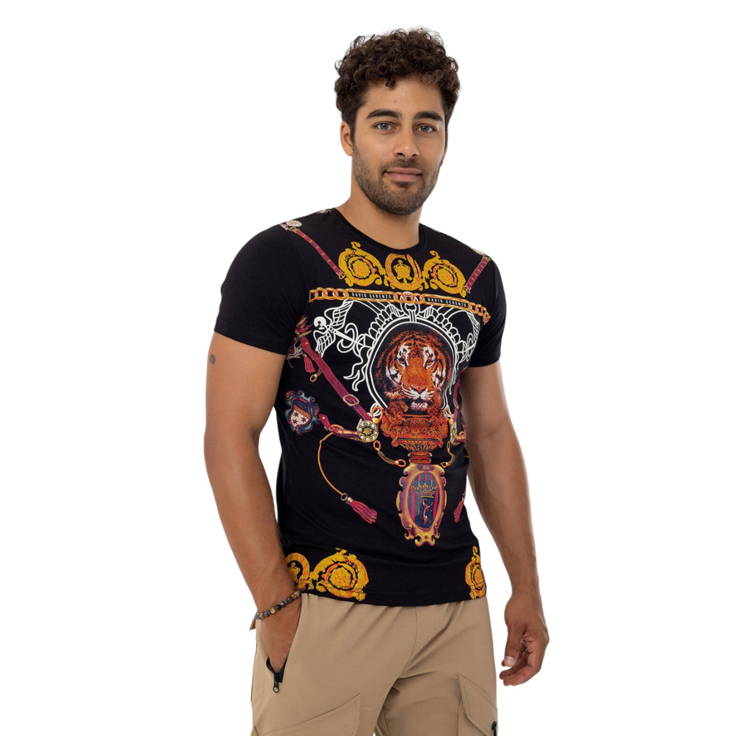 Rhinestone Black Tiger T-shirt Unisex #112648 - Denim Republic