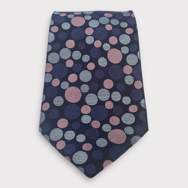 Purple Navy Sky Blue and Pink Circles Pattern Thick Tie - Denim Republic