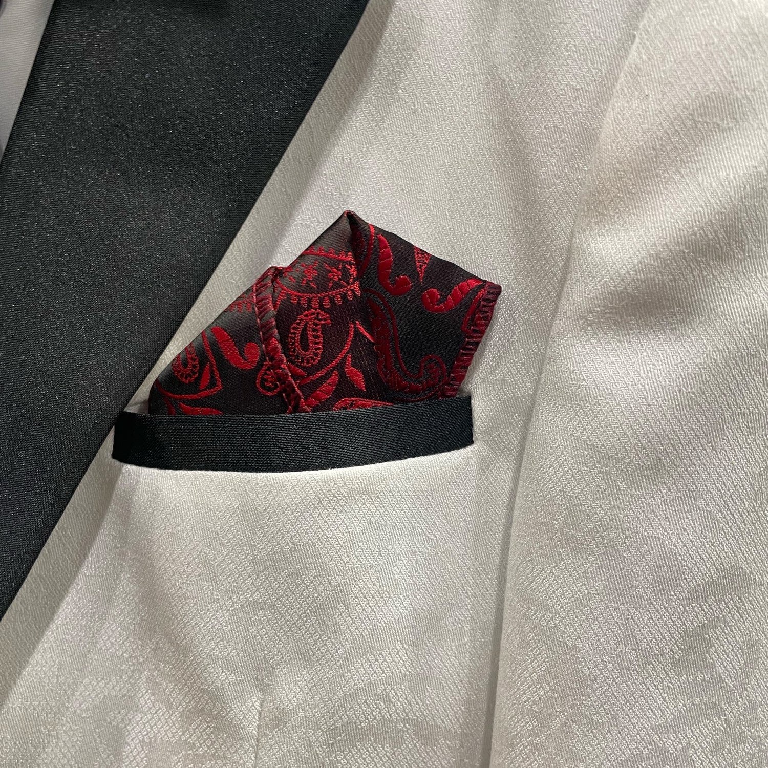 Vibrant Red and Black Paisley Pocket Square - Denim Republic