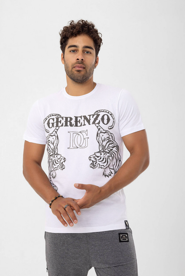 Rhinestone Tiger T-shirt white Unisex #112646 - Denim Republic
