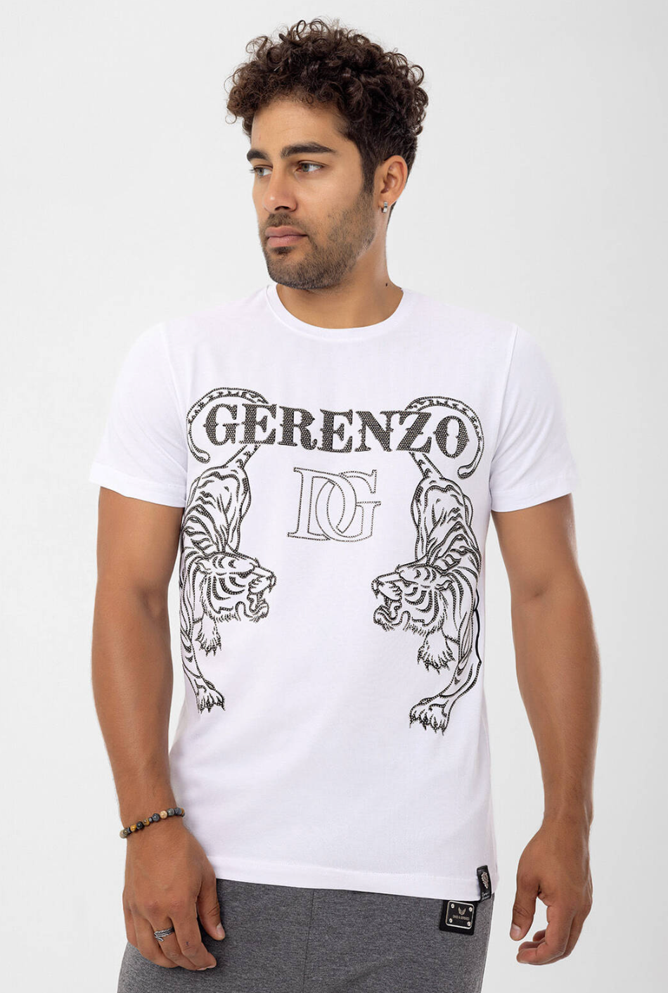 Rhinestone Tiger T-shirt white Unisex #112646 - Denim Republic