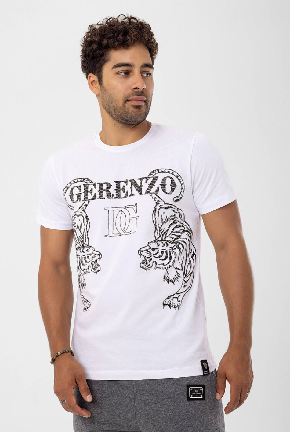 Rhinestone Tiger T-shirt white Unisex #112646 - Denim Republic