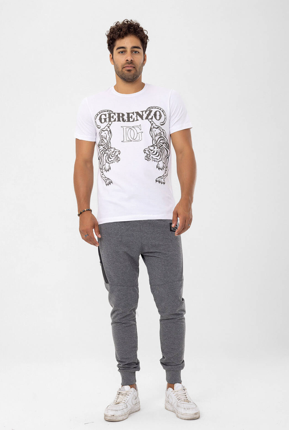 Rhinestone Tiger T-shirt white Unisex #112646 - Denim Republic