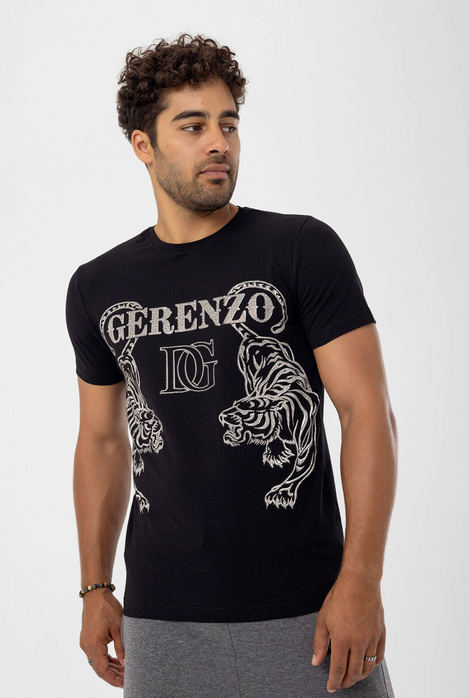 Rhinestone Tiger T-shirt Black Unisex #112646 - Denim Republic