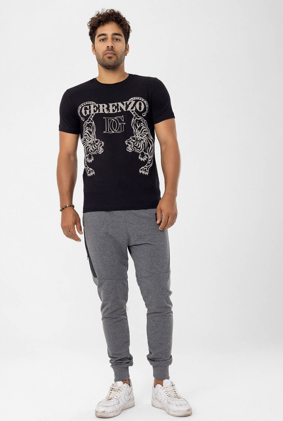 Rhinestone Tiger T-shirt Black Unisex #112646 - Denim Republic