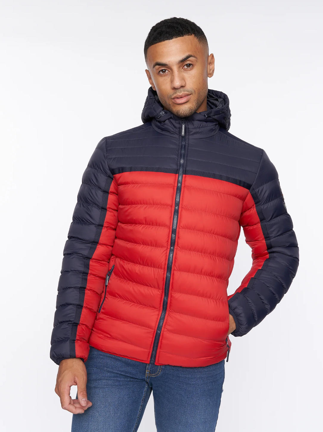 Pymoore Puffer Jacket Red and Navy - Denim Republic