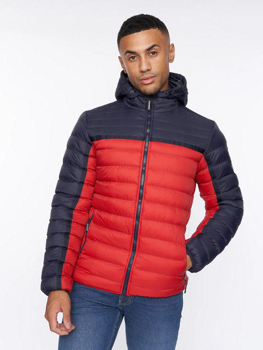 Pymoore Puffer Jacket Red and Navy - Denim Republic