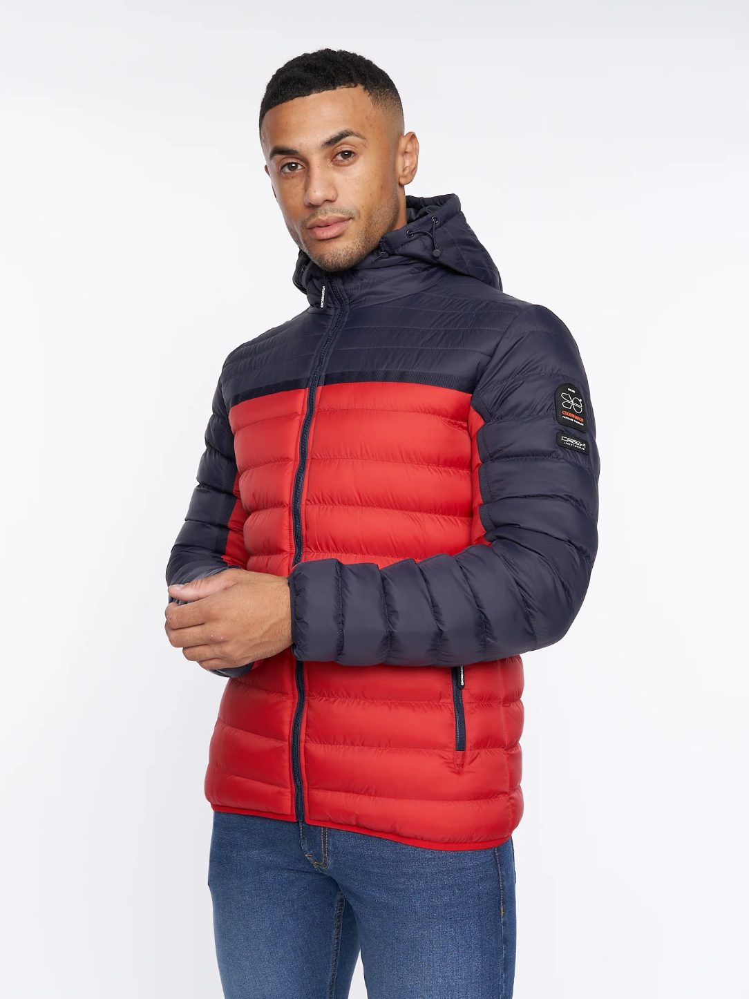 Pymoore Puffer Jacket Red and Navy - Denim Republic