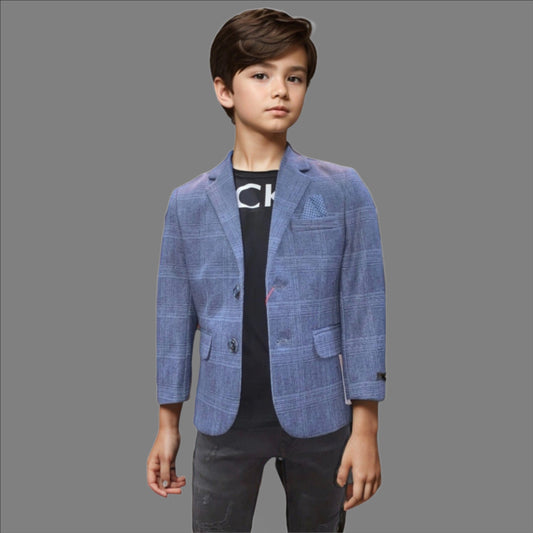 Blue Check Printed KIDS BLAZERS - Denim Republic