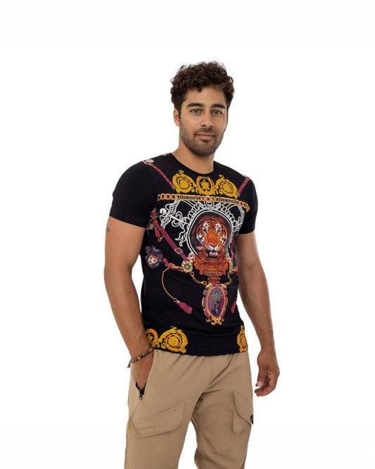 Rhinestone Black Tiger T-shirt Unisex #112648