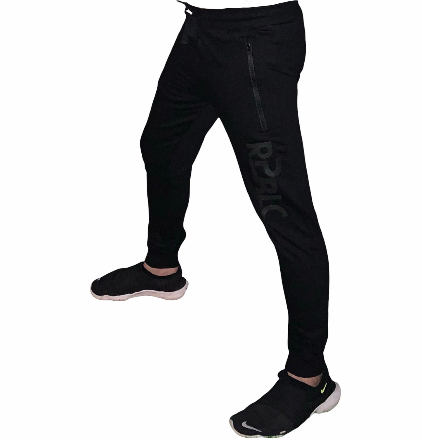 RIBBED-BLACK Print Track Pant - Denim Republic