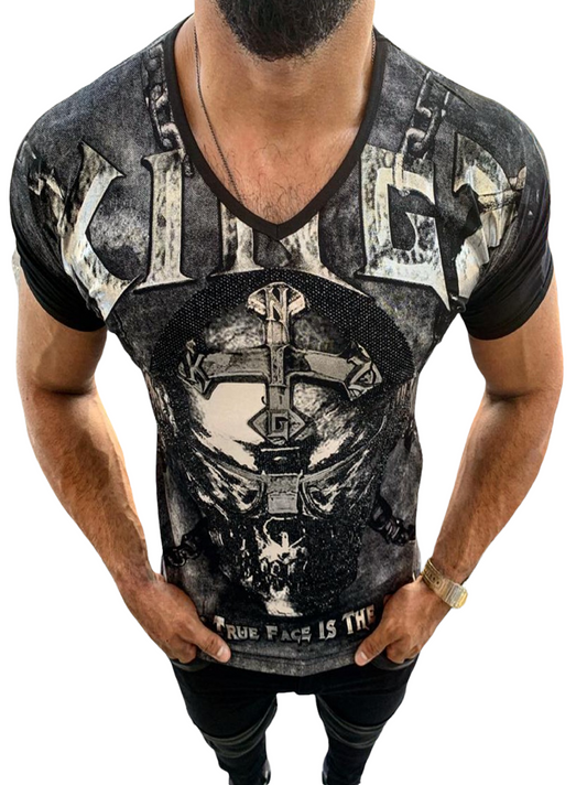 Men’s Rhein stone studded T-shirt #4005 KINGZ - Denim Republic