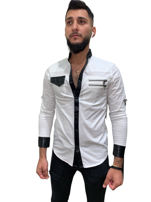 DR219 Shirt with Leather look trims - Denim Republic