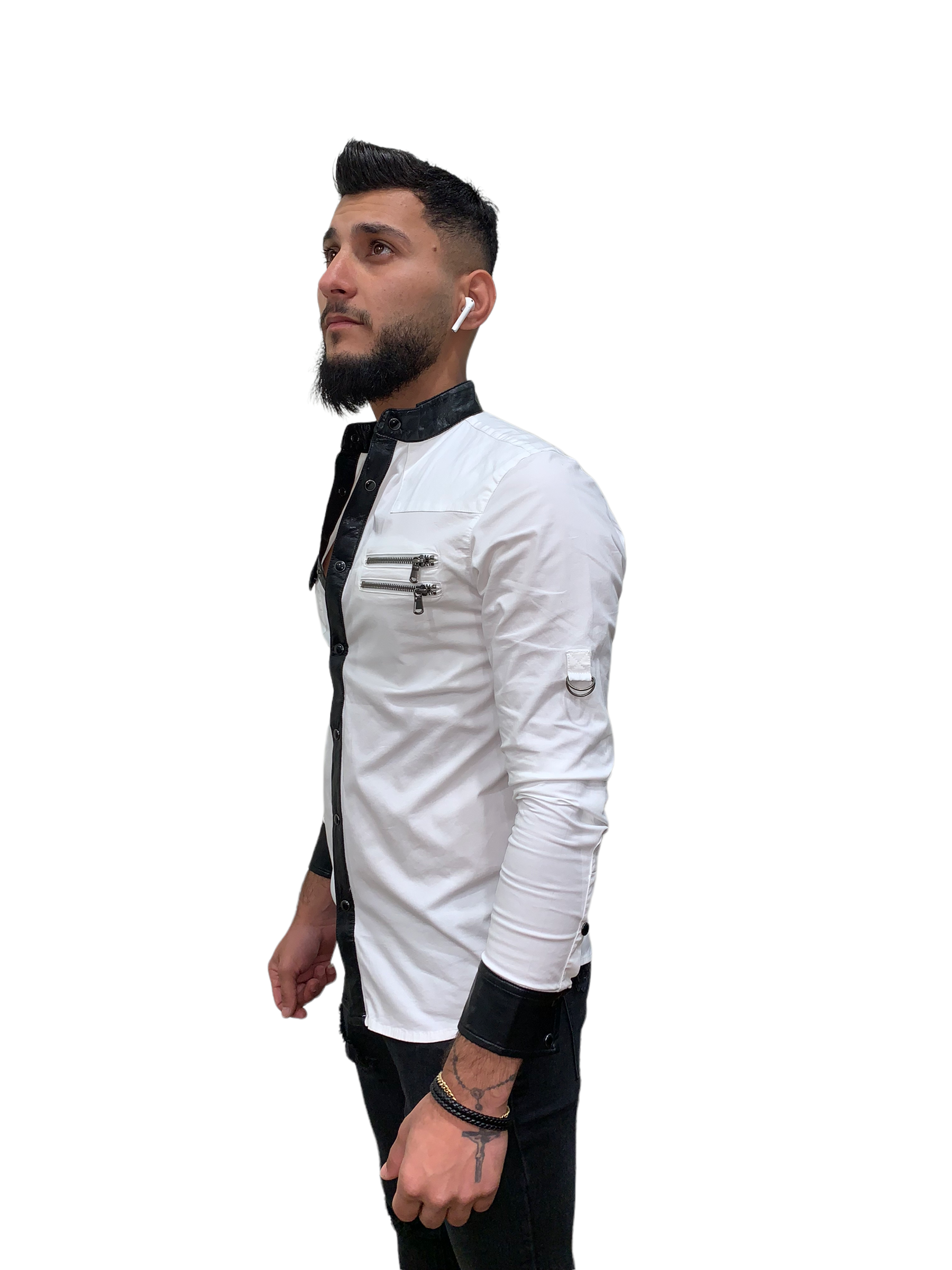 DR219 Shirt with Leather look trims - Denim Republic