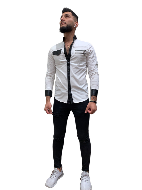 DR219 Shirt with Leather look trims - Denim Republic