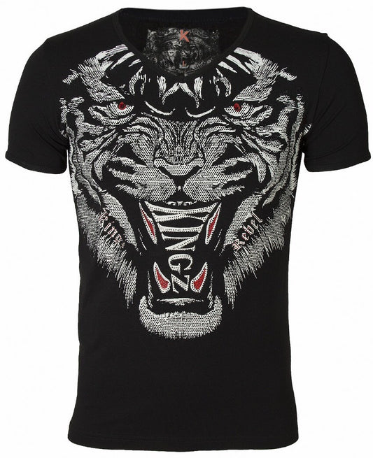 3608 T-shirt Slim Diamanté Stone- Tiger - Denim Republic